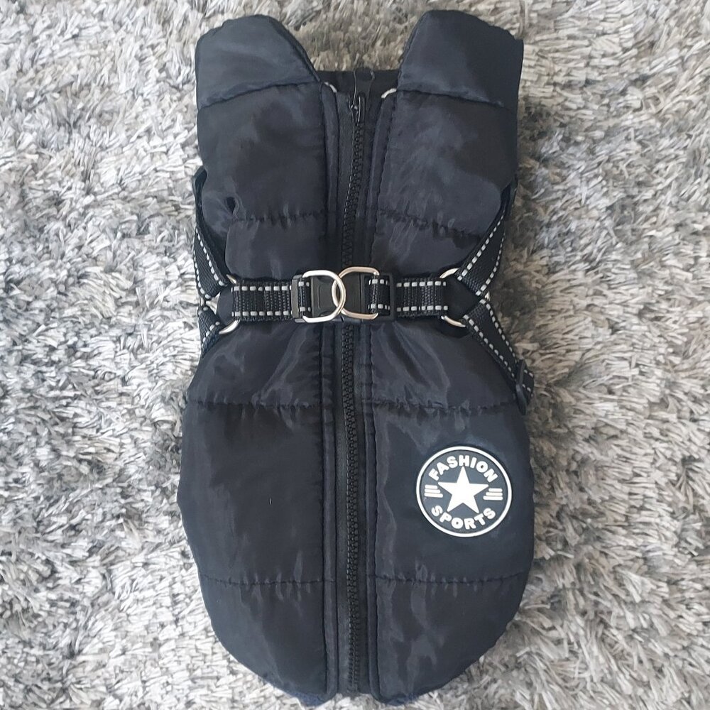 FASHION SPORTS Dog Harness Fleece Jacket in Black, Medium